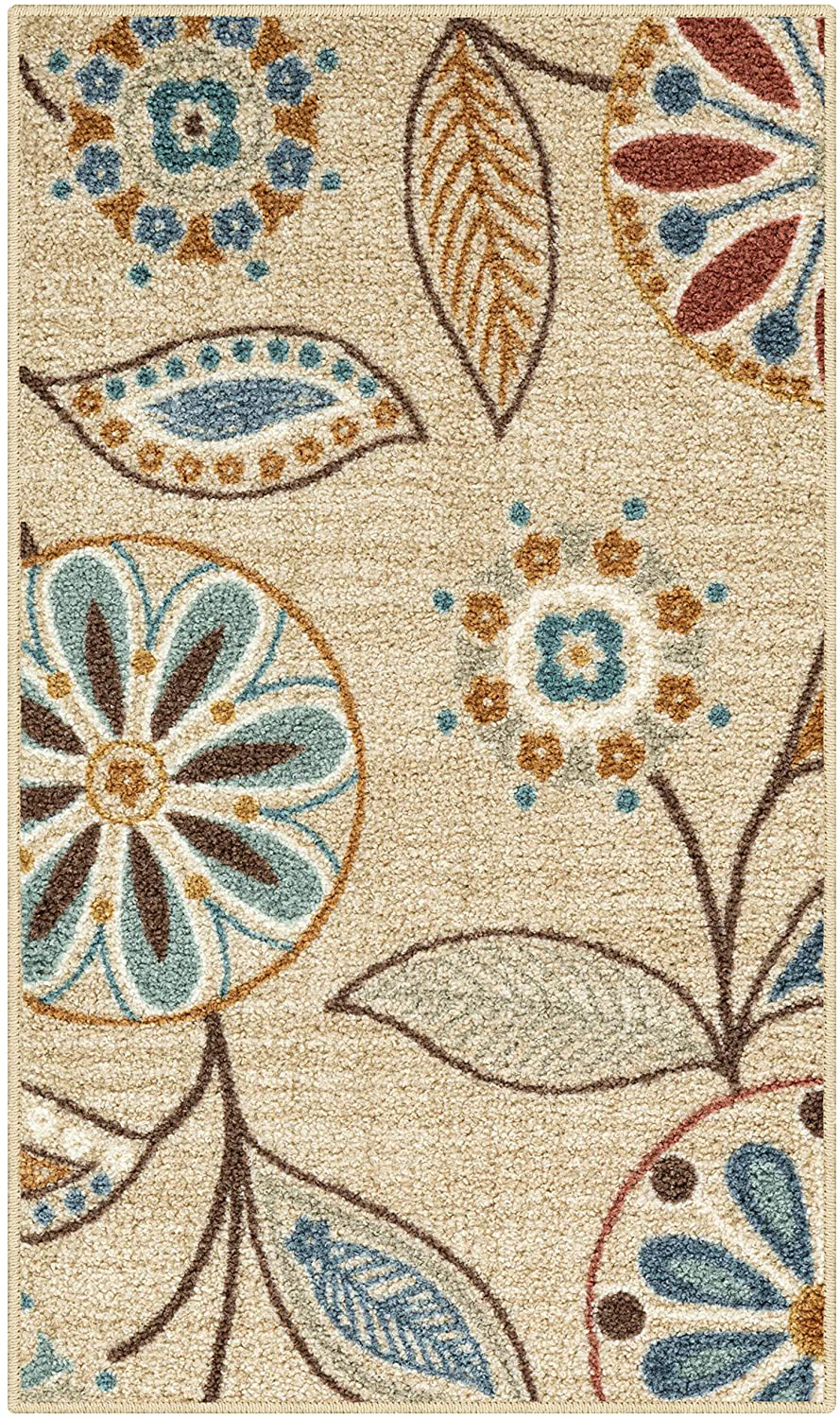 Maples Rugs Reggie Floral Kitchen Rugs Non Skid Washable Accent Area Carpet [Made in USA], Beige, 1'8 x 2'10