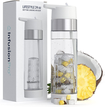 Infusion Pro Fruit Infuser Water Bottle with Straw Lid 24 oz : Flip-Up Water Bottle Straw : Insulated Sleeve & Fruit Infusion Water eBook : Bottom Loading Water Infuser for More Flavor - Kauai Sunset