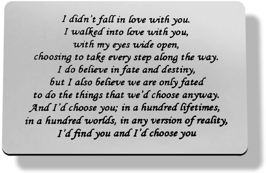 Stainless Steel Engraved Wallet Insert Sentimental Keepsake Personalized Wallet Card for Him Husband Boyfriend Gifts for Anniversary Birthday, I Walked Into Love With You Metal Wallet Card for Men