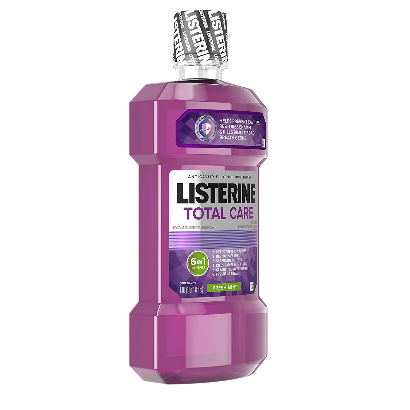 Listerine Total Care Anticavity Mouthwash, 6 Benefit Fluoride Mouthwash for Bad Breath and Enamel Strength, Fresh Mint Flavor, 1 L