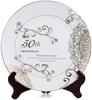 CQNET 50th Anniversary Wedding Plate Porcelain Gold Plate with Stand for 50 Year Golden Wedding Anniversary Valentine's Day Couple Grandparents Gift for Him or Her (50th)