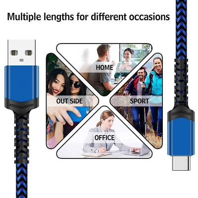 5 Pack (3/3/6/6/10FT) Nylon Braided USB C Fast Charging Cord - Compatible with Samsung Galaxy and more