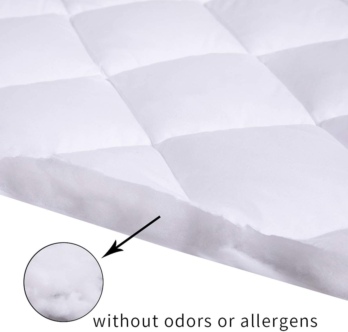 EcoMozz King Mattress Pad Stretches up to 8-21Inch Smooth Elastic Pocket(Without Noise) Premium Snow Alternative Fiber Fill Protection Pad