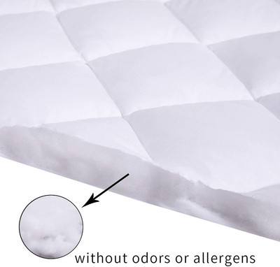 EcoMozz King Mattress Pad Stretches up to 8-21Inch Smooth Elastic Pocket(Without Noise) Premium Snow Alternative Fiber Fill Protection Pad