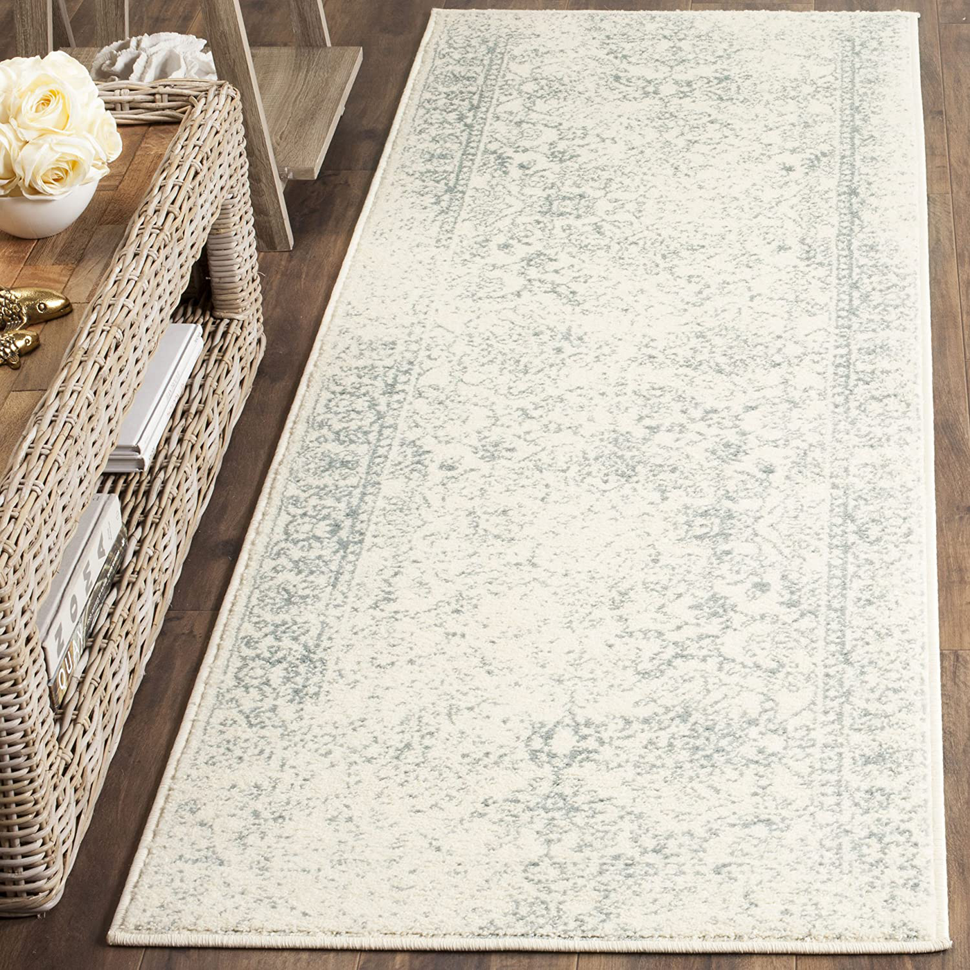 Safavieh Adirondack Collection ADR109S Oriental Distressed Non-Shedding Stain Resistant Living Room Bedroom Runner, 2'6" x 8' , Ivory / Slate