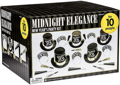 amscan Midnight Elegance Black, Gold and Silver 2022 New Year's Eve Party Decorations Supplies for 10, Includes Top Hats and Tiaras