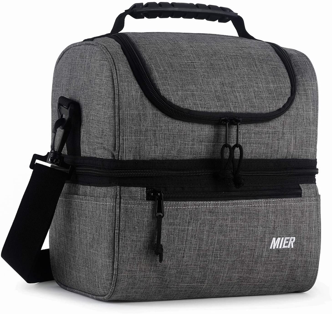 MIER Adult Lunch Box Insulated Lunch Bag Large Cooler Tote Bag for Men, Women, Double Deck Cooler (Grey, Large)