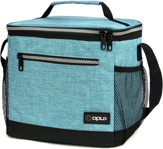OPUX Insulated Large Lunch Box for Men Women, Leakproof Thermal Lunch Bag for Work, Reusable Lunch Cooler Tote, Soft School Lunch Pail Shoulder Strap, Pockets, 18 Cans, 10L, Turquoise