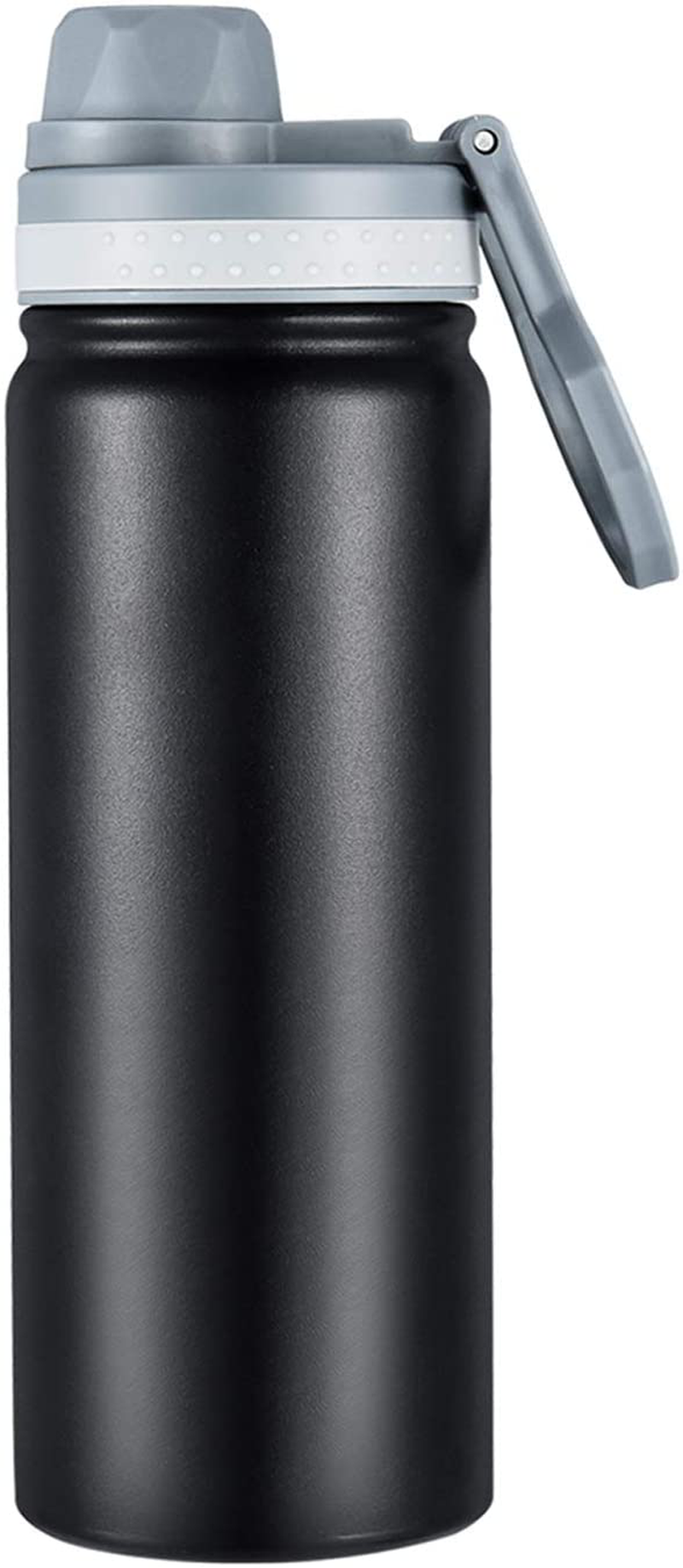Stainless Steel Vacuum Insulated Water Bottle,Wide Mouth Metal Water Bottle,Black Double Wall with Leak Proof Spout Lid, BPA Free,18oz