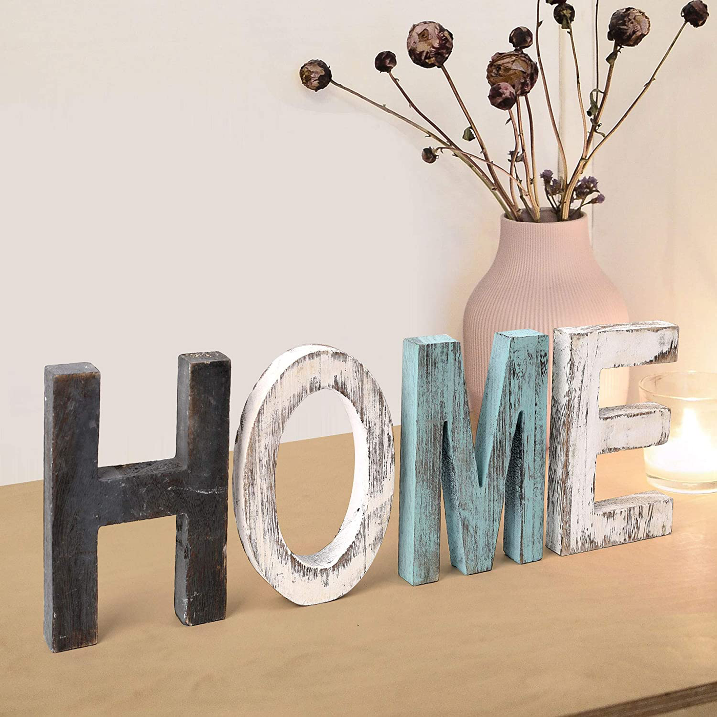 Home Signs Home Decor Sign, Teal Wall Decor Home Wooden Letters for Wall Decor Rustic Home Sign Turquoise