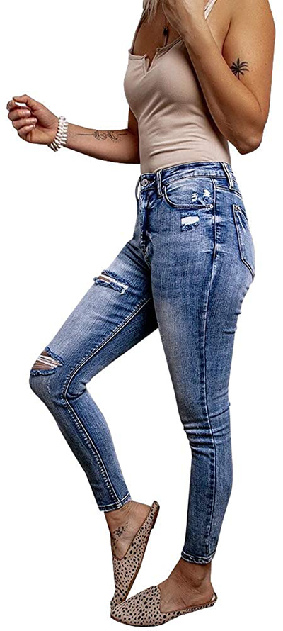 LONGYIDA High Waisted Skinny Ripped Distressed Jeans for Women Stretch Destroyed Jeans Pants