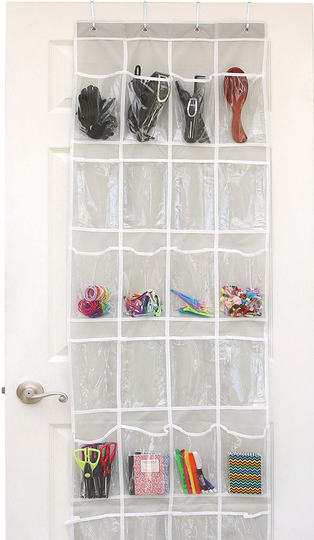 24 Pockets - SimpleHouseware Crystal Clear Over The Door Hanging Shoe Organizer, Gray (64'' x 19'')
