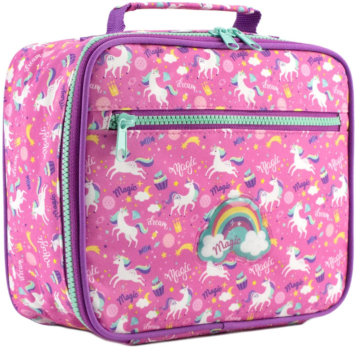 Kids Lunch Box Insulated Back to School Reusable Tote Lunch Bag for Girls and Boys Rosy Unicorn