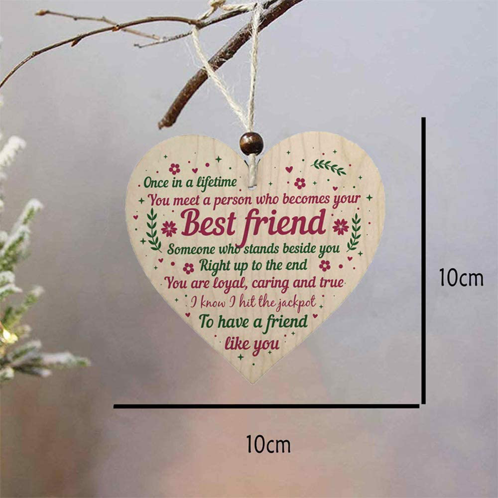 ANLEMIN Wooden Hanging Sign Best Friend Birthday Gifts Thank You Heart Shaped Friendship Plaque Tags Crafts Christmas Home DIY Tree in Heaven Wall Hangings (1PCS)