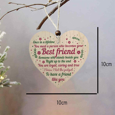 ANLEMIN Wooden Hanging Sign Best Friend Birthday Gifts Thank You Heart Shaped Friendship Plaque Tags Crafts Christmas Home DIY Tree in Heaven Wall Hangings (1PCS)