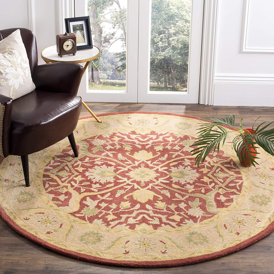 Safavieh Antiquity Collection AT14C Handmade Traditional Oriental Premium Wool Area Rug, 3'6" x 3'6" Round, Rust