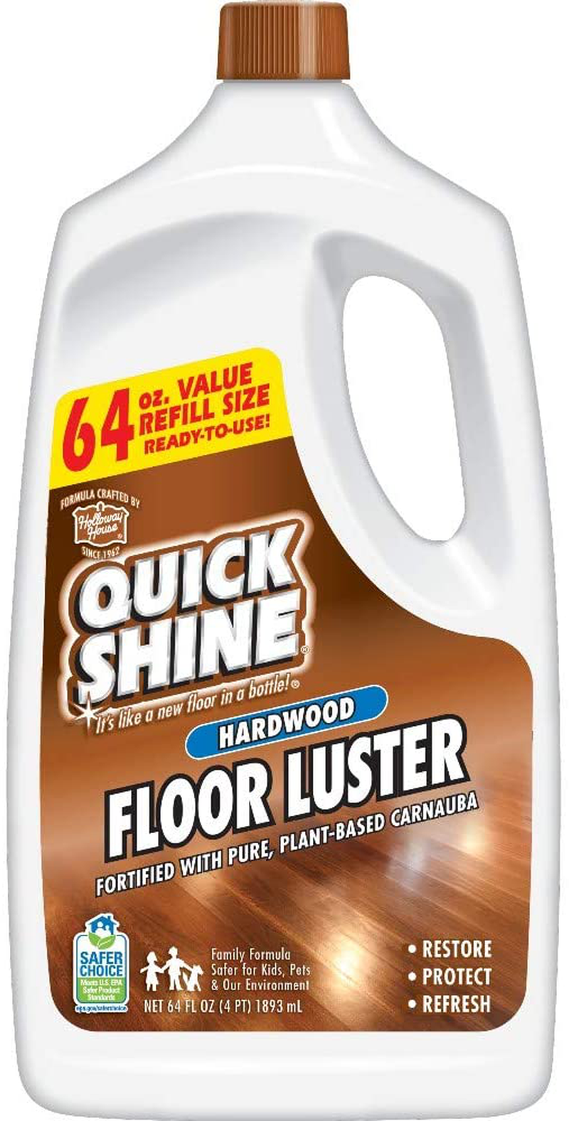 Quick Shine High Traffic Luster, 2 Bottles, Fortified with Natural Carnauba Restores The Color and Beauty to Hardwood Floors, 128 Fl Oz