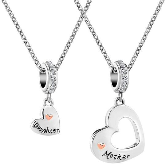 Mother Daughter Heart Love Dangle Charm Beads for Snake Chain Bracelets