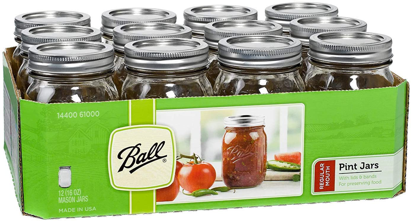 Ball Regular Mouth 16-Ounces Mason Jar with Lids and Bands (12-Units), 12-Pack, AS SHOWN