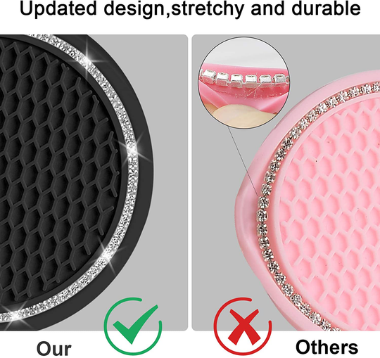Bling Car Coaster, SHANSHUI 6 Pack Universal Vehicle Cup Holders for Car Cute Silicone Anti-Slip Insert Coaster Crystal Rhinestone Interior Accessories Suitable for Most Cars (Black/ 6Pcs)