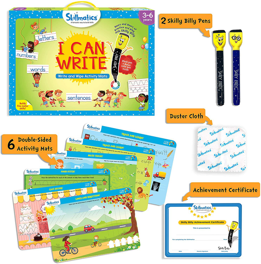 Skillmatics Educational Game : I Can Write | Reusable Activity Mats with 2 Dry Erase Markers | Gifts & Preschool Learning for Ages 3-6