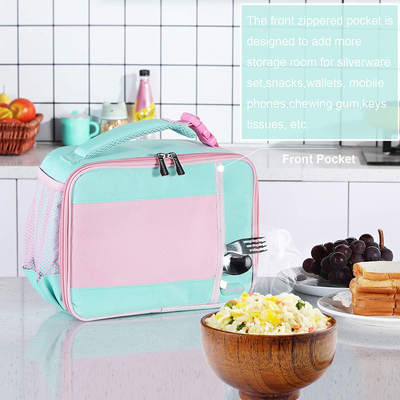 Kids Lunch Box with Supper Padded Inner Keep Food Cold Warm for Longer Time,Amersun Leak-proof Solid Insulated School Lunch Bag with Multi-Pocket for Teen Boys Girls,CPC Certified,Light Blue+Pink