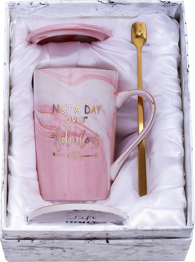 Jumway Not A Day Over Fabulous Mug - Birthday Gifts for Women - Funny Birthday Gift Ideas for Her, Friends, Coworkers, Her, Wife, Mom, Daughter, Sister, Aunt Ceramic Marble Mug 14 Oz White