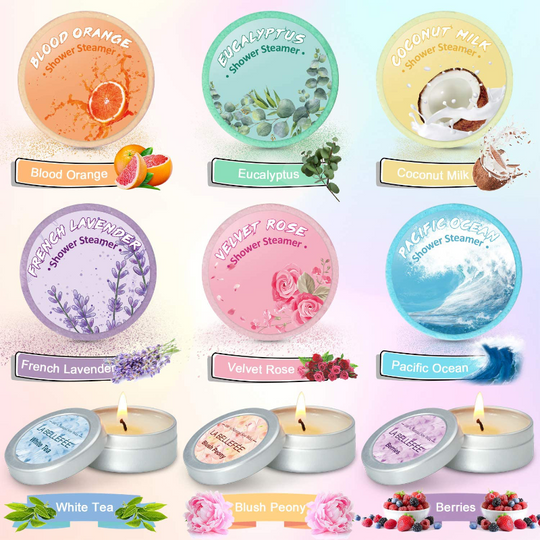 9 Piece Essential Oil Shower Steamers And Scented Candles Gift Set
