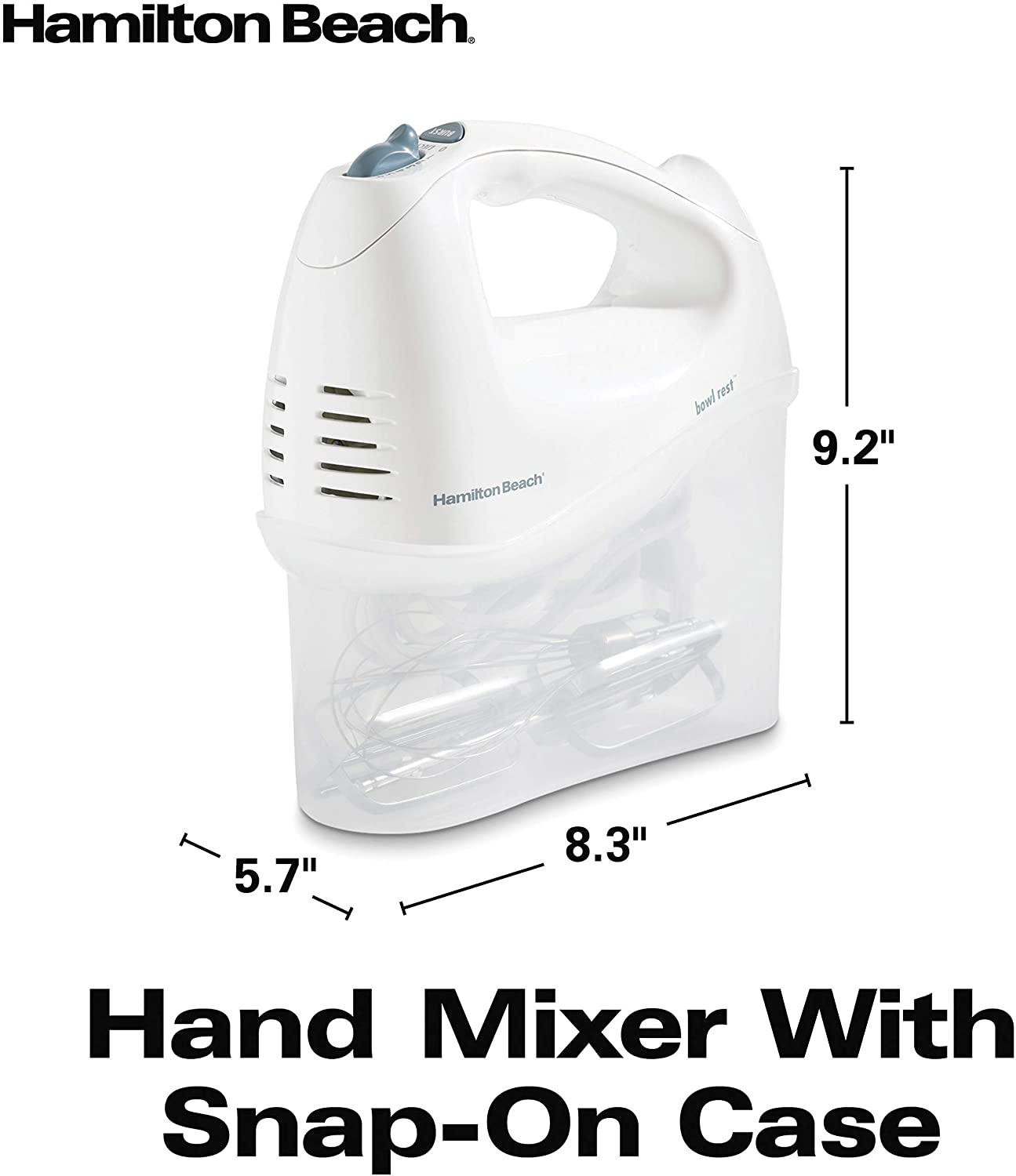 Hamilton Beach 6-Speed Electric Hand Mixer, Beaters and Whisk, with Snap-On Storage Case, White