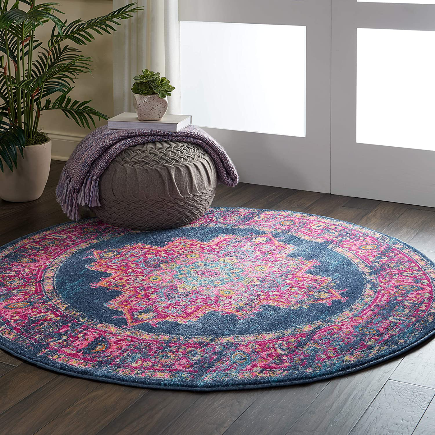 Nourison Passion Blue Boho Area Rug 5'3" x Round, 5 Feet