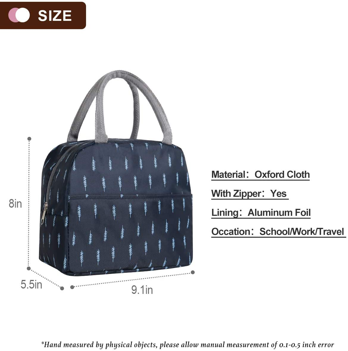 Buringer Reusable Insulated Lunch Bag Cooler Tote Box with Front Pocket Zipper Closure for Woman Man Work Picnic or Travel (Heart Leopard)
