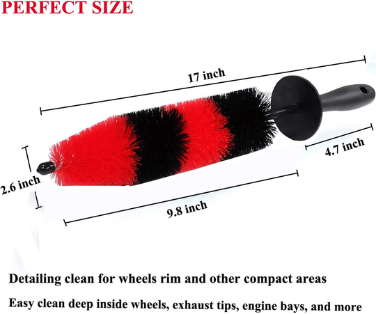 LUCKLYJONE 7Pcs Wheel & Tire Brush, car Detailing kit, 17inch Long Soft Wheel Brush 5 car wash Detail Brush car wash kit for Cleans Dirty Tires & Releases Dirt and Road Grime, Short Handle