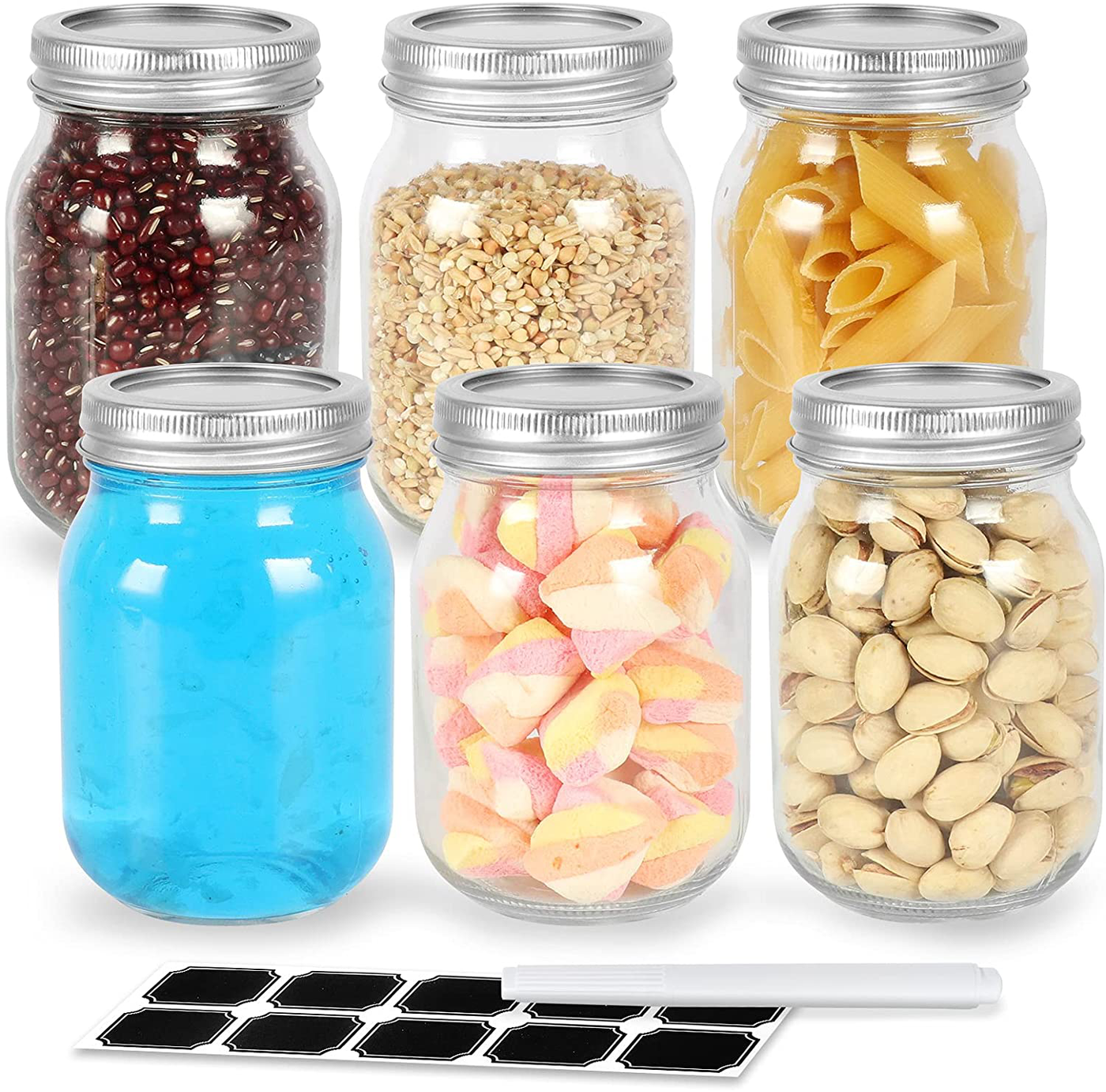 Regular Mouth Mason Jars, Glass Jars with Metal Airtight Lids, 10 Labels & 1 Pen