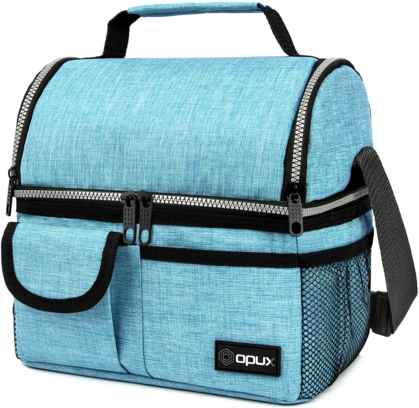 OPUX Insulated Dual Compartment Lunch Bag for Men, Women | Double Deck Reusable Lunch Pail Cooler Bag with Shoulder Strap, Soft Leakproof Liner | Large Lunch Box Tote for Work, School (Charcoal)