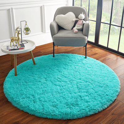 ULTRUG Fluffy Round Rug for Kids Room, Soft Circle Area Rugs for Girls Bedroom, Cute Princess Castle Nursery Rug Shaggy Circular Carpet for Teens Girls Baby Bedroom Home Decor, 4 x 4 Feet Blue