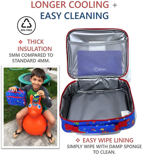 Lunch Box for Boys Kids, Insulated Bag for Boy Daycare Pre-School Kindergarten, Container Boxes for Small Kid Snacks Lunches, BPA Free (Blue Space Rockets)