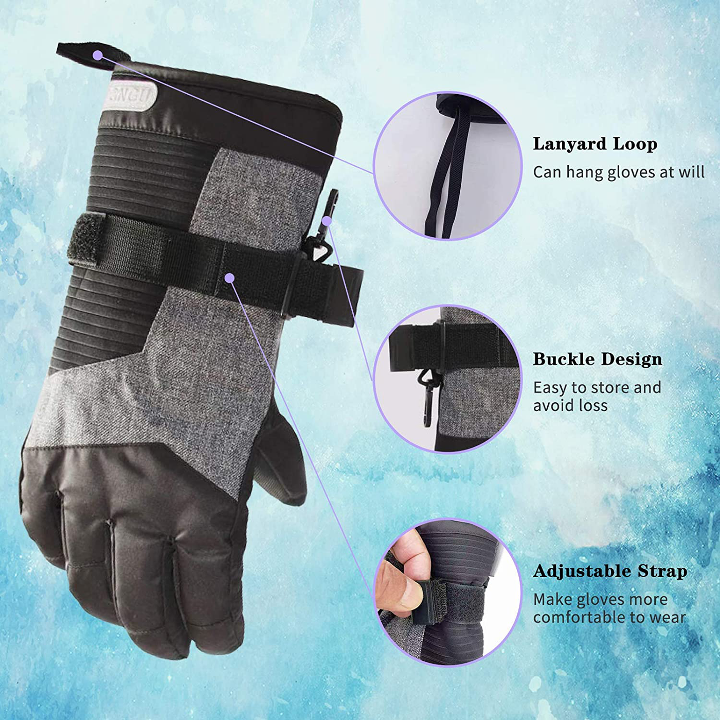 KOGNGU Ski Gloves Warm Snow Gloves Waterproof Insulated 3M Thermal Cotton for Cold Weather Suitable for Men and Women