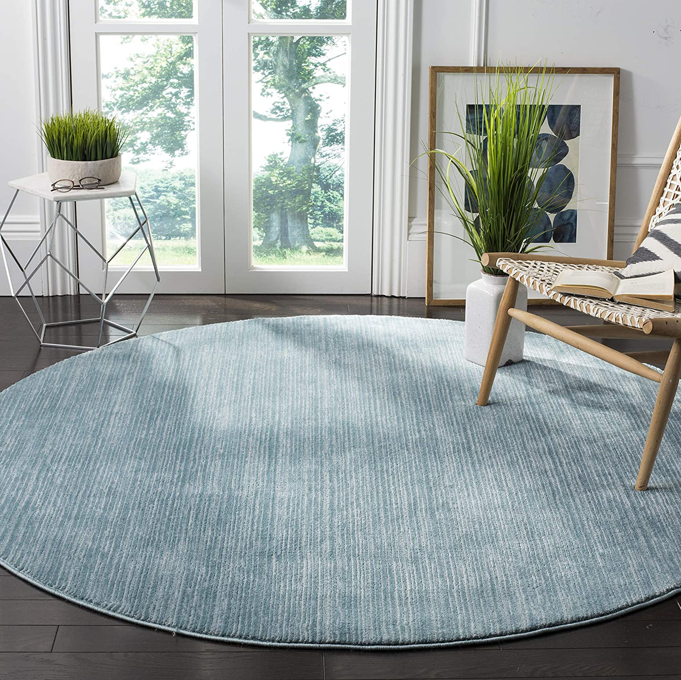 Safavieh Vision Collection VSN606B Modern Ombre Tonal Chic Non-Shedding Stain Resistant Living Room Bedroom Area Rug 3' x 3' Round Aqua