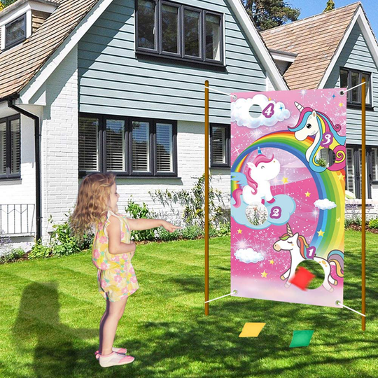 Ushinemi Bean Bag Toss Game for Kids, Unicorn Party Games for Kid Girls, Toss Game Banner with 3 Bean Bags, Indoor Outdoor Lawn Yard Games