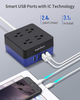 USB Power Strip Surge Protector - SUPERDANNY Mountable Charging Station with 4 Widely Spaced AC Outlets & 4 Smart USB Ports, 5ft Desktop Extension Cord for Home, Office, Hotel, Dorm Room, RV, Blue