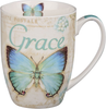 Amazing Grace Butterfly Mug – Botanic Teal and Blue Butterfly Coffee Mug w/ Ephesians 2:8, Bible Verse Mug for Women and Men – Inspirational Coffee Cup and Christian Gifts (12-ounce Ceramic Cup)