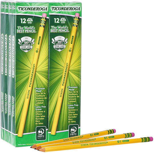 TICONDEROGA Pencils, Wood-Cased, Unsharpened, Graphite #2 HB Soft, Yellow, 96-Pack (13872)
