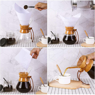 Pour Over Coffee Maker, Phyismor 34 oz Borosilicate Glass Carafe Manual Coffee Dripper Brewer with Real Wood Sleeve