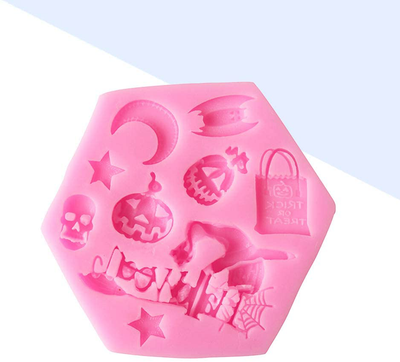 Halloween Theme Silicone Mold DIY Fondant Suger Cookie Chocolate Mold Cake Decoration Kitchen Baking Tool (Pink)