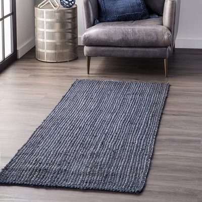 nuLOOM Rigo Hand Woven Jute Runner Rug, 2' 6" x 8', Navy