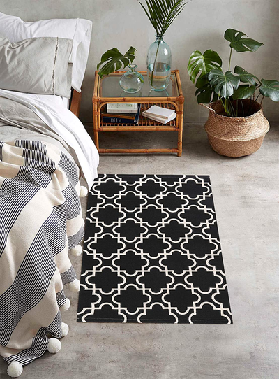 Sungea Moroccan Area Rug, Geometric Quatrefoil Small Cotton Throw Rug Front Porch Layered Outdoor Woven Shoes Off Doormat Indoor Mat Entryway Kitchen (2 x 3 ft, Black)