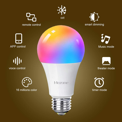 Smart WiFi Light Bulb Compatible with Alexa & Google Home RGB Color Changing Light Bulb with APP, No Hub Required