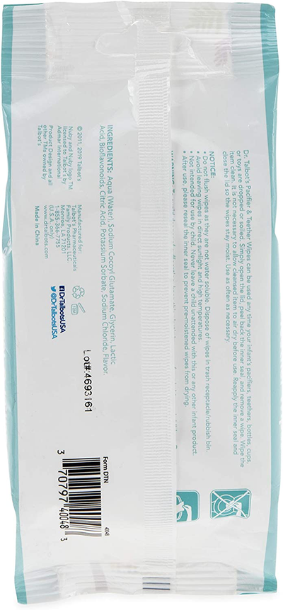 Dr. Talbot's Pacifier and Teether Wipes Naturally Inspired with Citroganix, Vanilla Milk, 1 Pack
