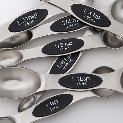 Spring Chef Magnetic Measuring Spoons Set, Dual Sided, Stainless Steel, Fits in Spice Jars, Aqua Sky, Set of 8