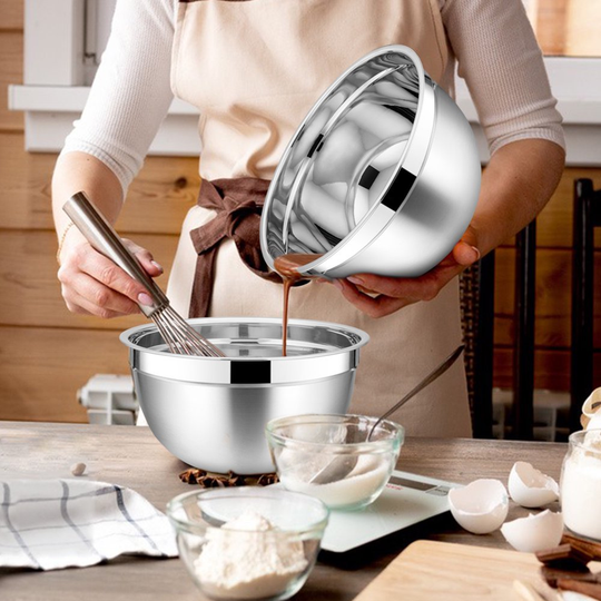 Set of 6 Mixing Bowls with Lids, Stainless Steel Metal Nesting Bowls for Cooking, Baking, Preparing & Serving